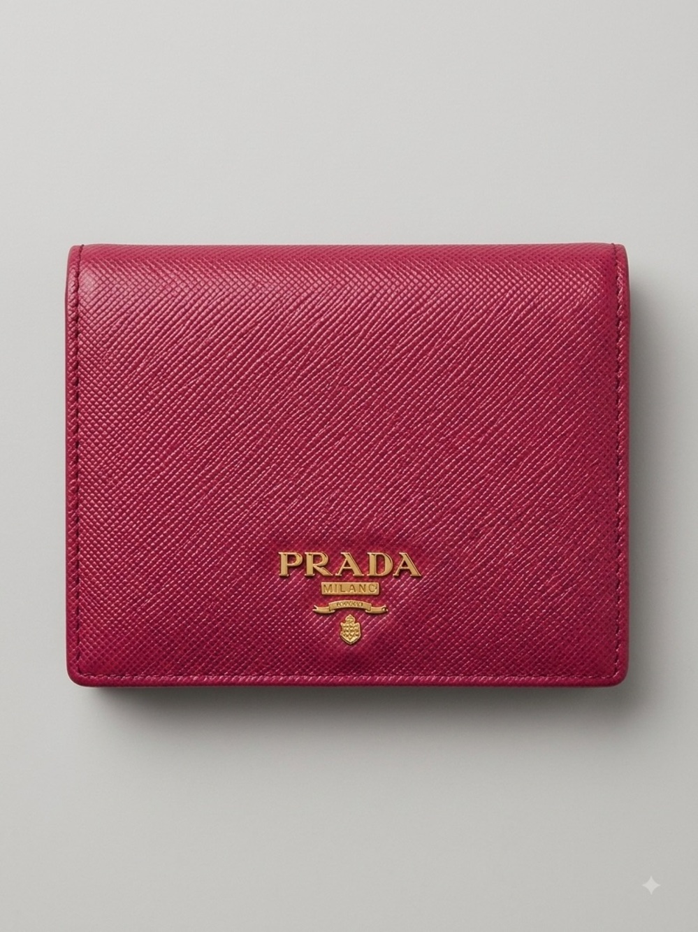 Authentic Prada Saffiano Leather Compact Wallet in deep red/berry/magenta color
